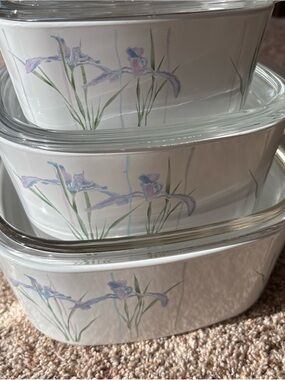 Corningware White Casserole Dishes with Lavender Floral Pattern